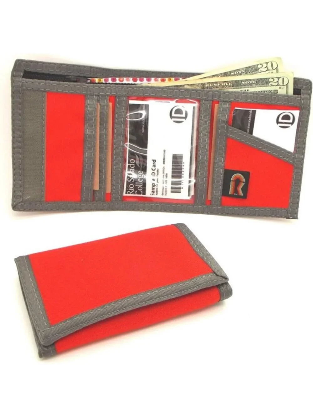 Bright Orange Trifold Wallet with ID Slot & Hook n Loop Closure - USA Made